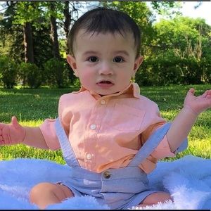 Janie and jack Linen roll-cuff shirt & Linen suspender shorts